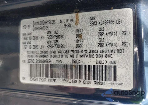 2000 Dodge Ram 1500 St from USA, damaged, VIN 3B7HC13Y9YG100624